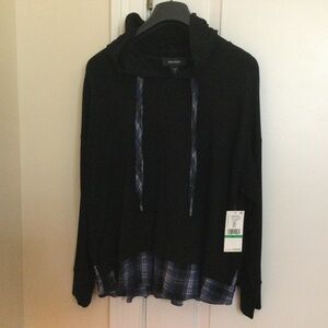 Karen Kane New w/Tags Hoodie with Plaid Contrast Hem and Drawstring Size L Black